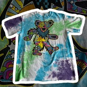 Greatful Dead Bear Tie-Dye Shirt Size S Liquid Blue